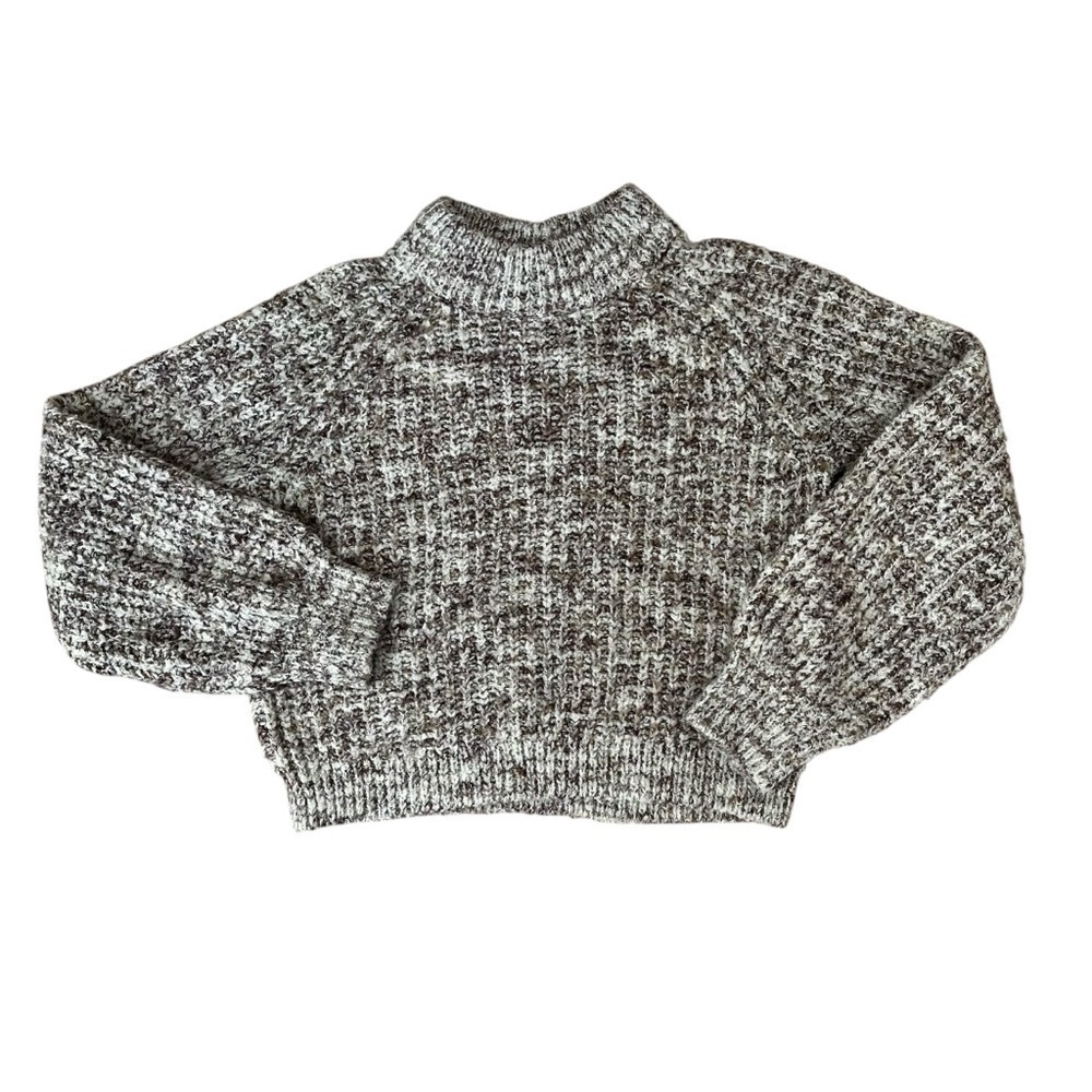 Ana XS Women’s Sweater Mock Turtleneck Brown and Cream Chunky